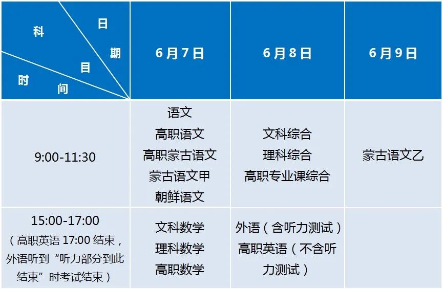 2021年内蒙古普通高考时间 普通高考考试须知及注意事项