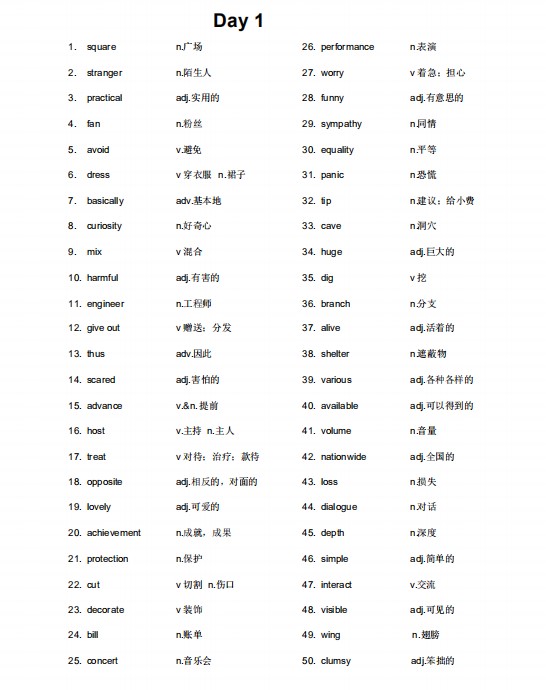 高考英语词汇量要求 高考英语高频词汇800(图1)