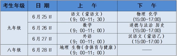 2021年内蒙古兴安盟中考时间 2021兴安盟中考时间公布(图2)