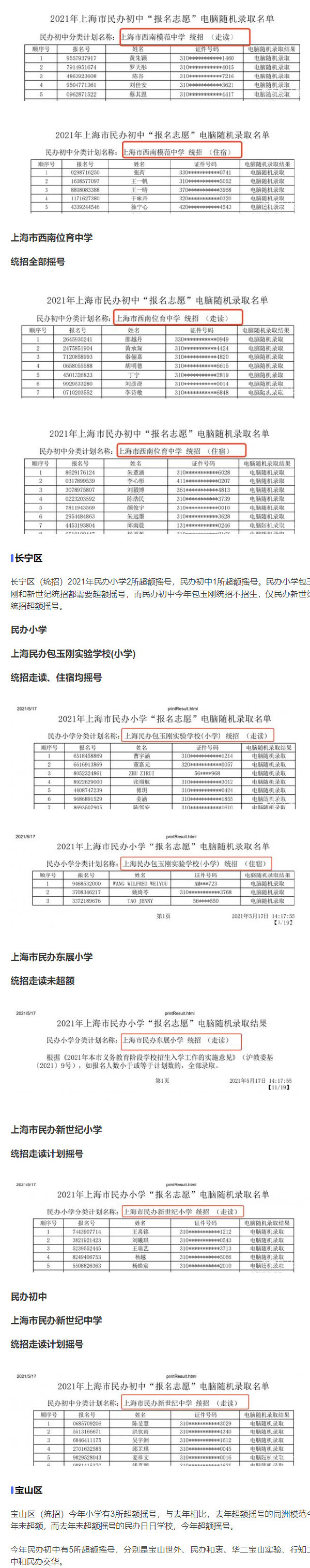 2021上海民办初中摇号结果 2021上海小升初摇号结果发布(图4)